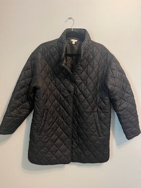 Black Quilted Jacket - Driving Coat - Lightweight Fall Puffer Jacket - Medium